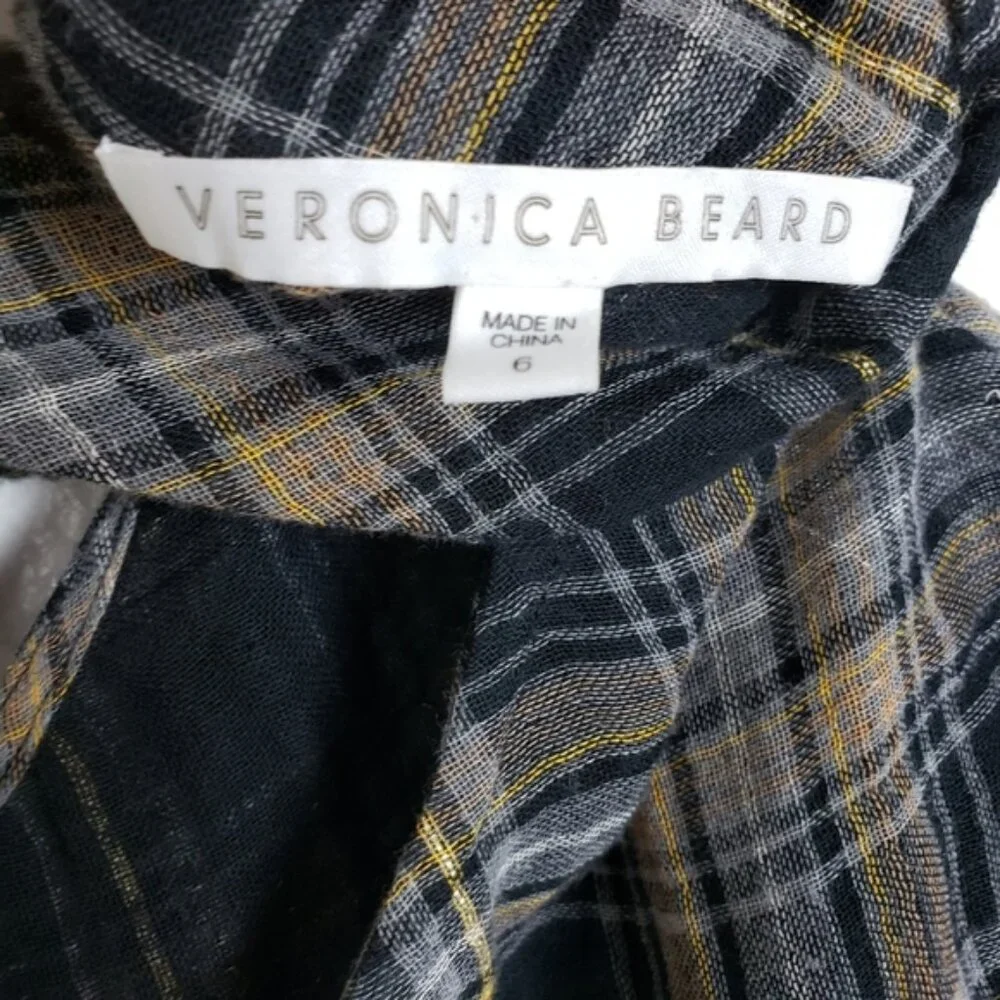VERONICA BEARD Wade Metallic Plaid Tie-Neck Top Blouse size 6 Preppy Career